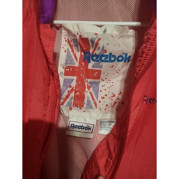 Reebok Windbreaker Track Jacket vtg 80s Unisex Adults Size Medium Purple Pink - Picture 2 of 5
